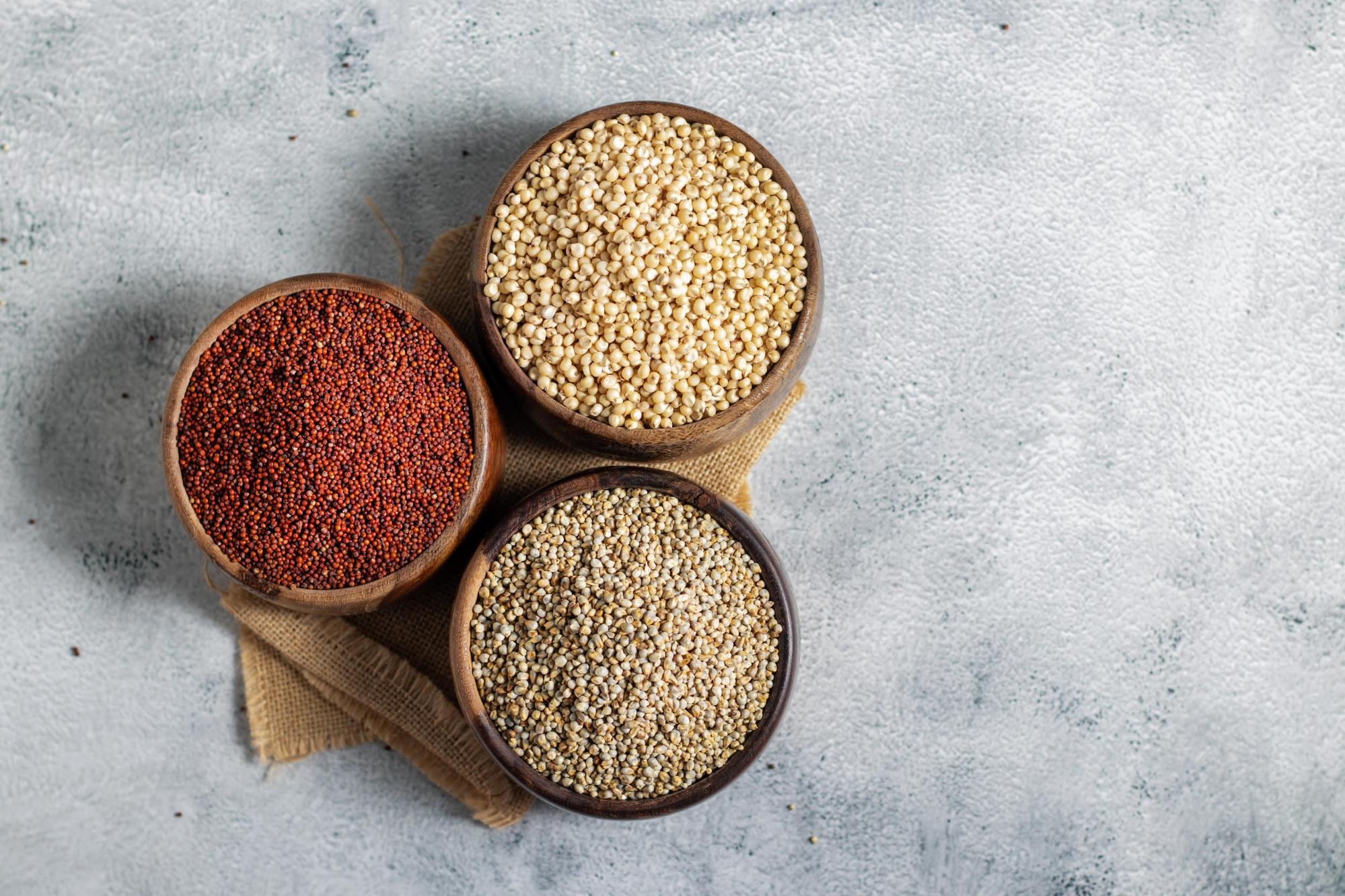 Healthy millet grains and bowls