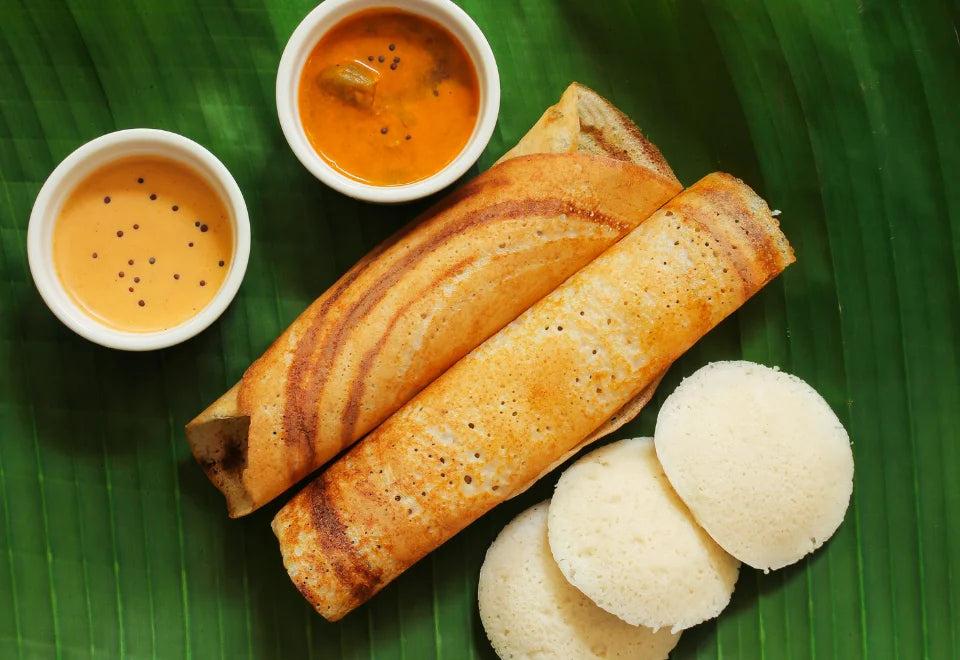 dosa idli sambar banana leaf meal